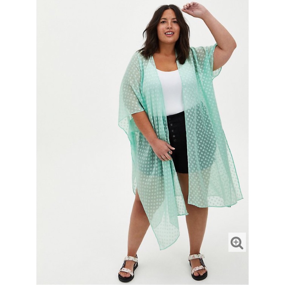 NWT TORRID Mint Clip Dot Shark Bite Kimono - Picture 2 of 8